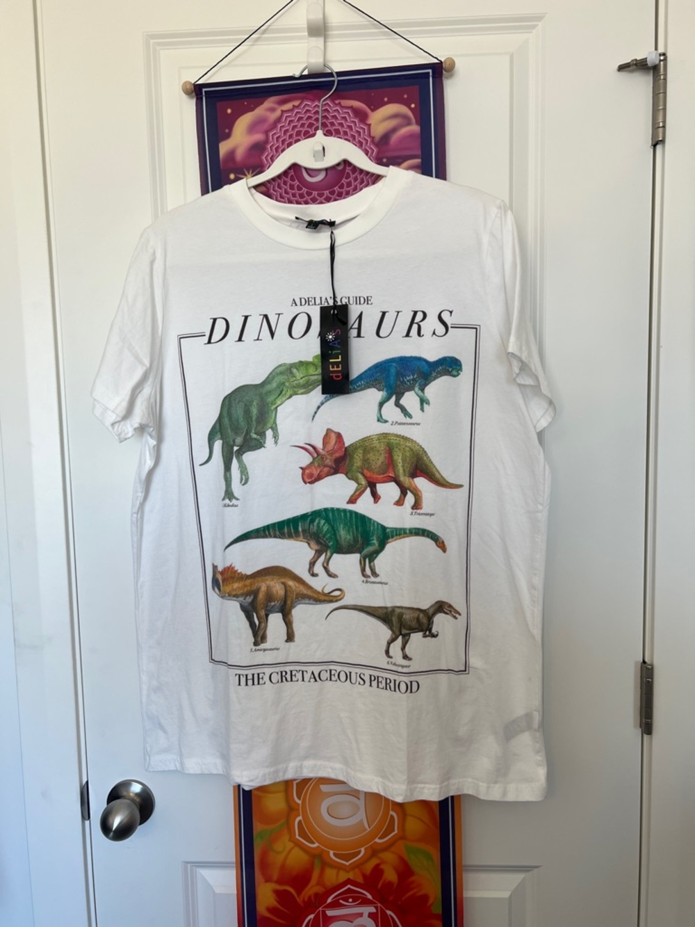 NWT DEADSTOCK Dolls Kill Delia’s White Dinosaur Graphic Tee